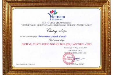 GrandViet Tour nhận giải thưởng dịch vụ chất lượng ngành du lịch